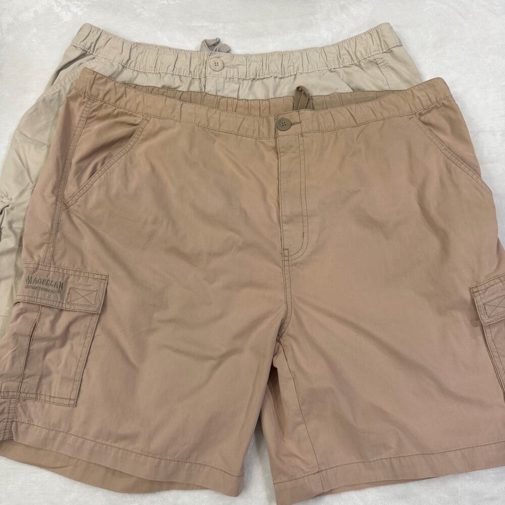 Lot 2 Magellan Sportswear Men’s XXL Cargo Shorts Khaki Tan Expandable Waist